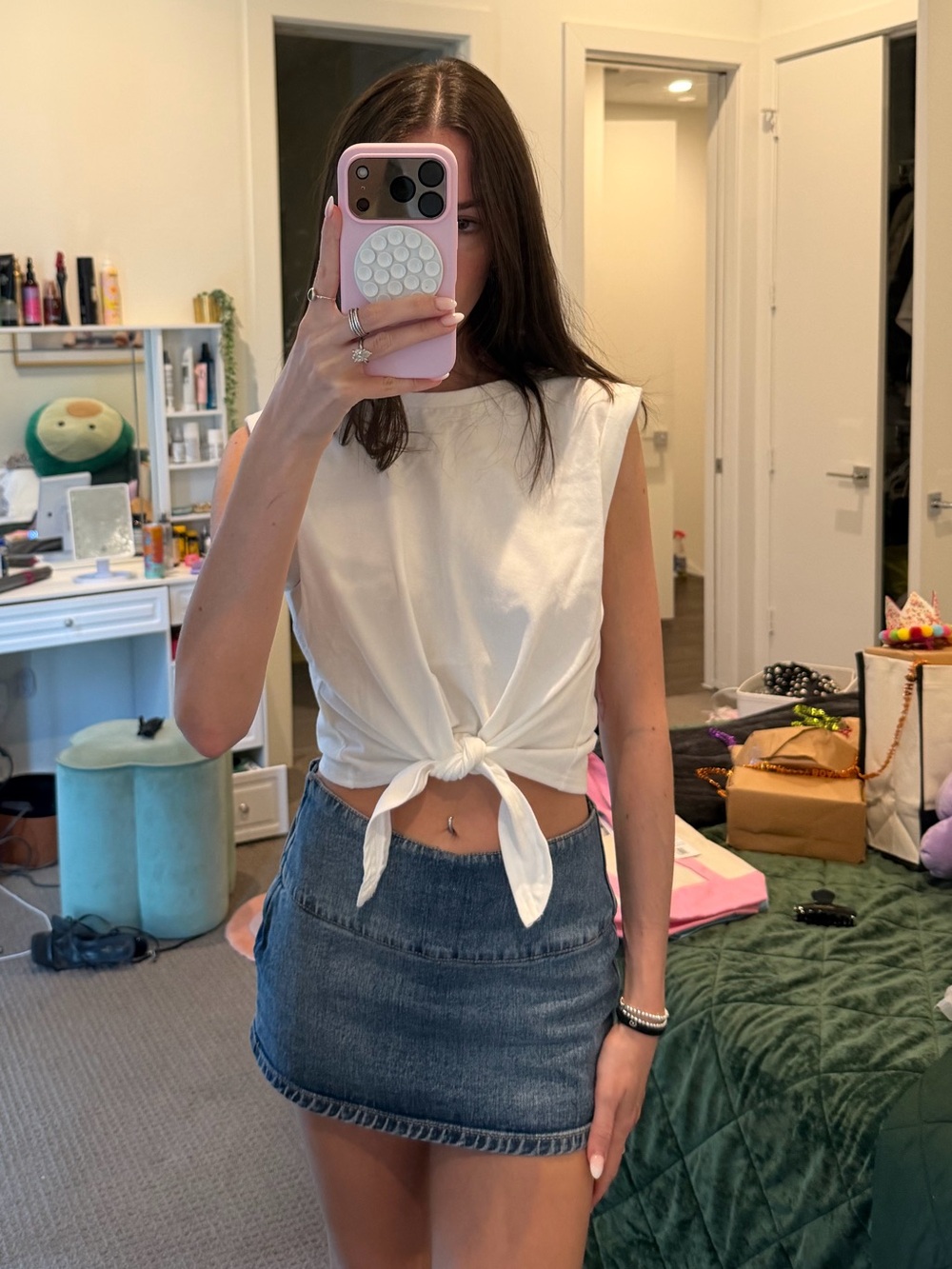 Women’s White Tie-Front Sleeveless T-shirt